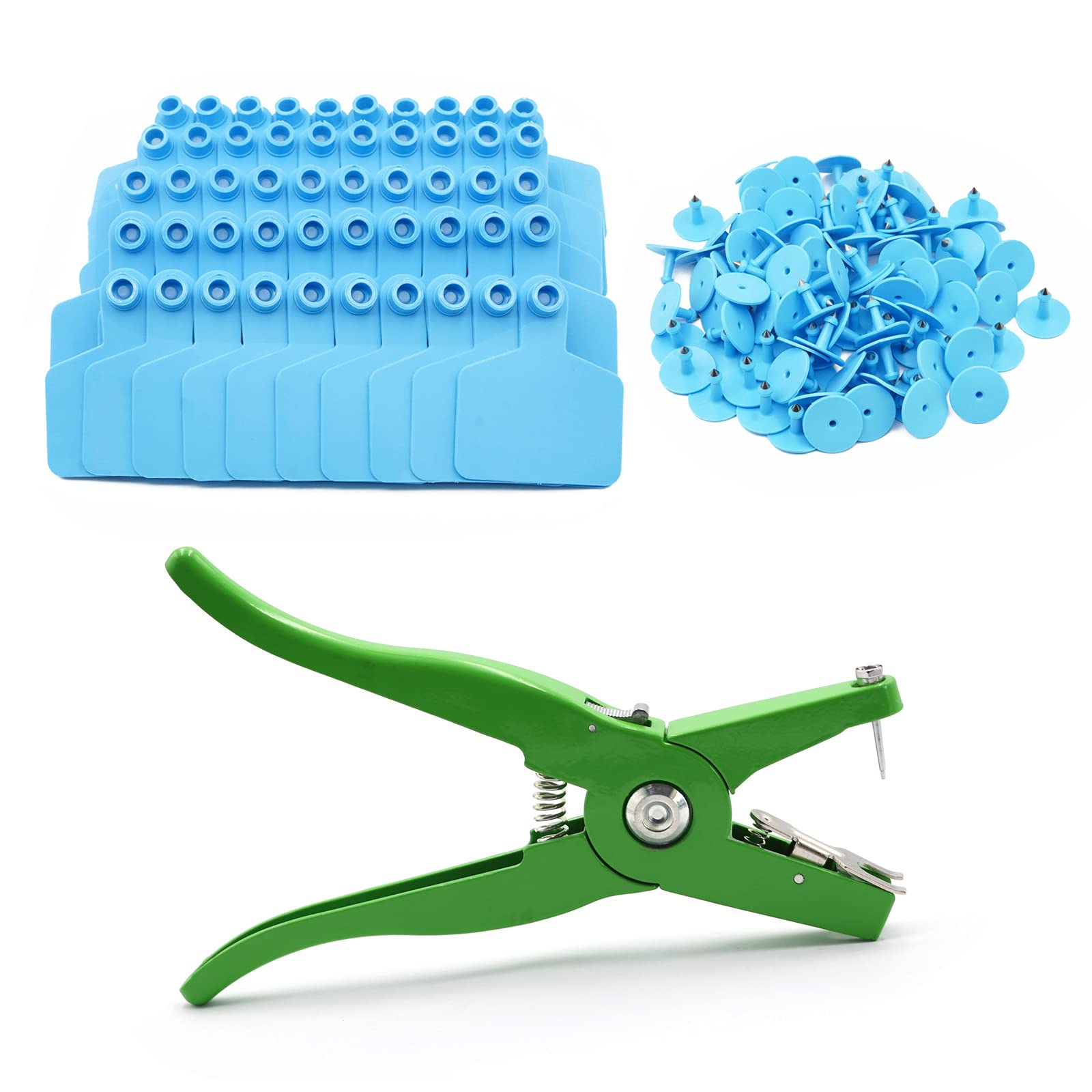 MUALROUS100Pcs Blank Ear Tags with 1Pc Pliers Livestock Identification Card for Goats Sheep Pigs Hogs Cows Cattle Calf Farm Blue Tags TPU Cattle Ear Tags