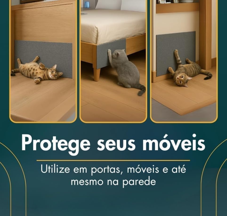 Tapete Arranhador Autoadesivo Premium para Gatos 60x100cm Carpete Resistente Cortável Protetor de Sofá Parede Cama Evita Arranhões Fácil de Aplicar (Preto)