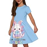 Pointodoor Kids Short Sleeve Dresses Casual Twirly Skater Dress with Pockets for Girls 3-14 Years Old