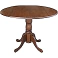 IC International Concepts, 42" Round Dual Drop Leaf Pedestal Dining Table, Solid Wood, Real Parawood, 42" W x 42" D x 29.5" H, Easy Assembly, Espresso