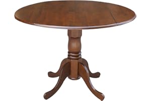 IC International Concepts, 42" Round Dual Drop Leaf Pedestal Dining Table, Solid Wood, Real Parawood, 42" W x 42" D x 29.5" H, Easy Assembly, Espresso