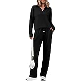 Totatuit Womens Sweatsuits 2 piece Set Lapel Half Zip Lightweight Sweatshirts and Wide Leg Pants Tracksuit Lounge Sets