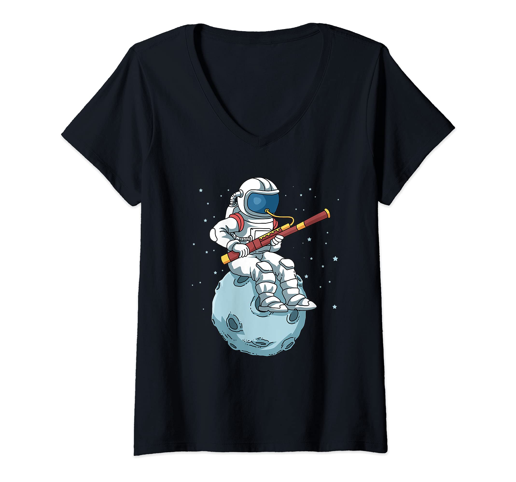 Womens Bassoon Bassoonist Jazz Music Big Band Astronaut Bassoon V-Neck T-Shirt