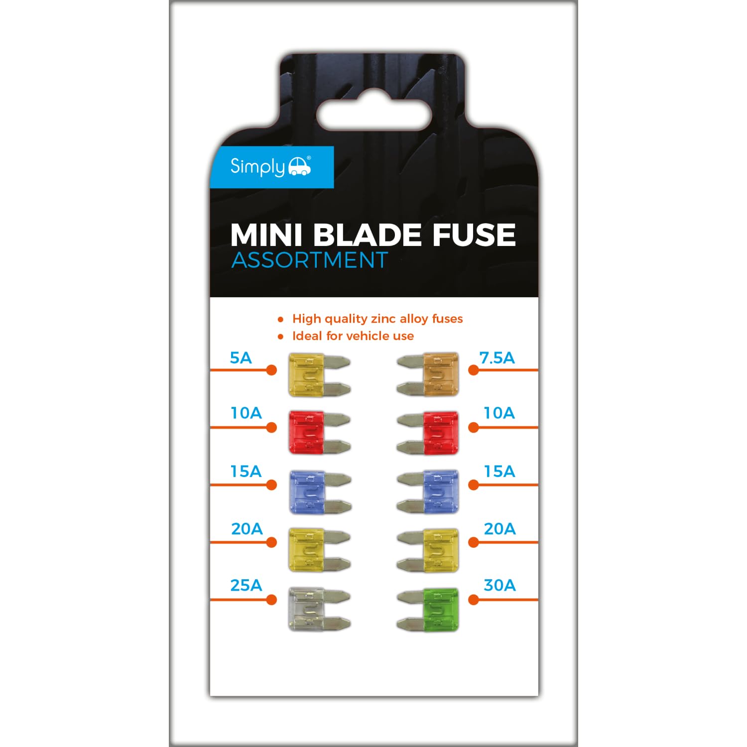 PACK OF 10 MIXED MINI BLADE FUSES - 10A, 15A, 20A, 25A, 30A