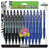 ZEBRA PENS bulk pack of 24 ink pens, Z-Grip Retractable ballpoint pens Medium point 1.0 mm, 12 black pens & 12 Blue pens combo pack