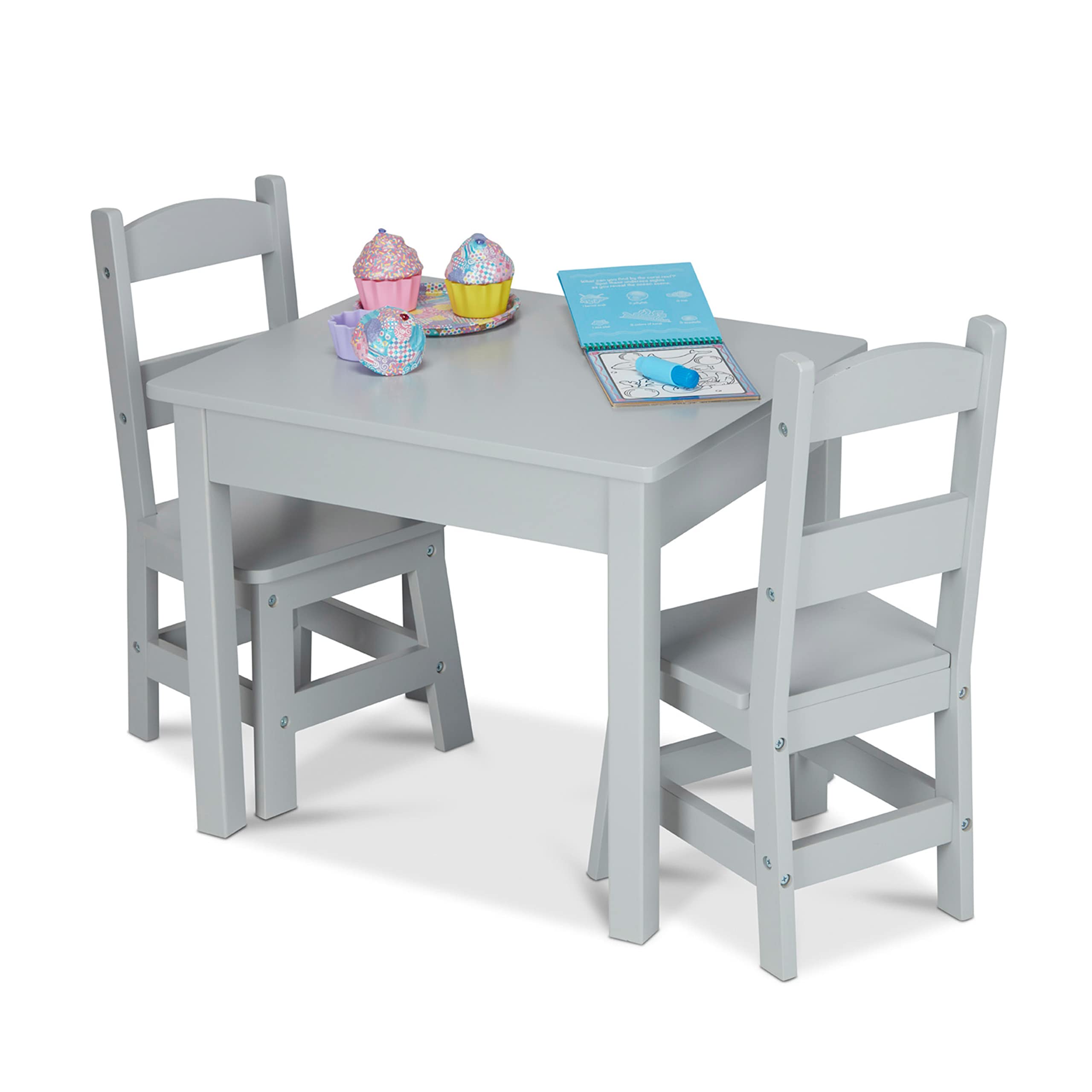 Melissa & Doug Wooden Table & Chairs-Gray Kids Furniture , Grey
