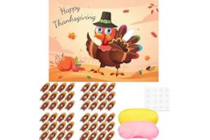 ROSCID Thanksgiving Games Pin The Tail on The Turkey 48 Tail Stickers Fall Party Activities Family School Friendsgiving Party Favors Autumn Decorations Holiday Birthday Bridal with 2 Blindfolds Travel Trip