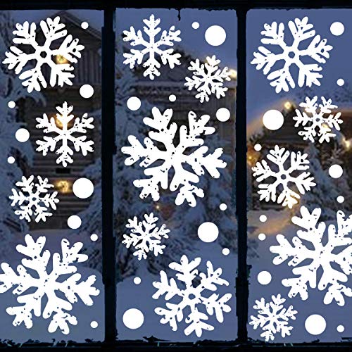 Ivenf Christmas Decorations, 8 Sheets Extra Large White Snowflakes Window Clings, Hanging Ornaments Decal Winter Wonderland Xmas Holiday Party Supplies