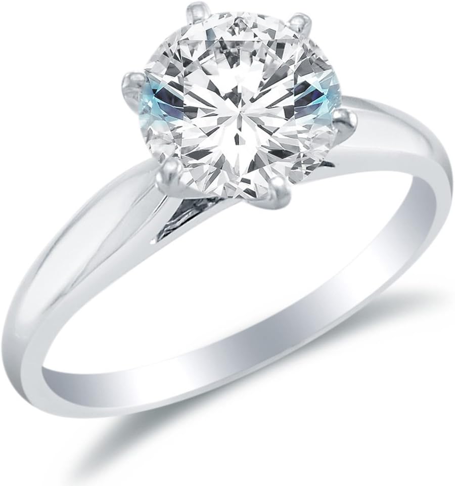 Solid 925 Sterling Silver Classic Traditional Round Brilliant Cut Solitaire Highest Quality CZ Cubic Zirconia Engagement Ring 1.0ct. - With Elegant Velvet Ring Box