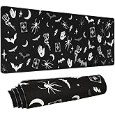 Goth Mouse Pad XL, Gothic Extended Large Gaming Mouse Pad, Black White Spider Bat Mouse Pad Mousepad, Long Big Mouse Mat, Spooky Halloween Witch Goth Desk Accessories Stuff Decor, 31.5 X 11.8 Inch