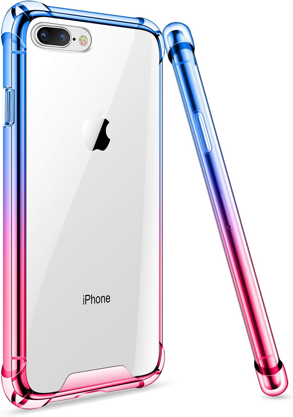 ANSIWEE iPhone 8 Plus Case, Reinforced Anti Scratch Slim Cute Clear iPhone 7 Plus 8 Plus Phone Case Cover Colorful TPU Bumper Shock Absorption Protective Cases for iPhone 7 Plus 8 Plus (Blue Pink)