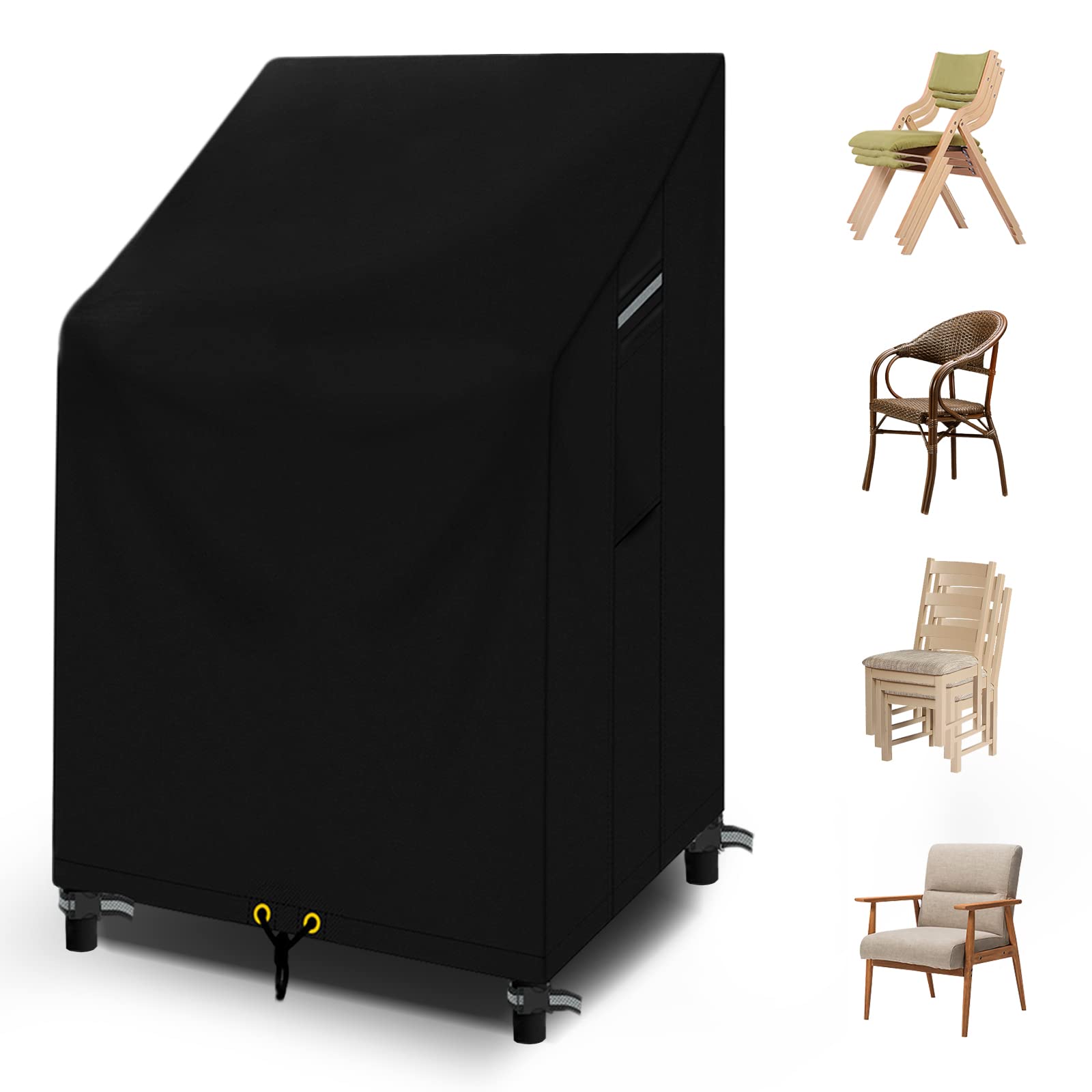 RICHIE Stacking Chair Cover Waterproof, Garden Chair Covers with Air Vent, Outdoor Patio Chairs Cover, Windproof, Anti-UV Heavy Duty 600D Oxford Reclining Garden Chair Cover 65x65x120/80cm, Black
