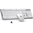 BlueFinger Wireless Keyboard and Mouse with Power Display, Blacklit Rechargeable Full Sized Silent Light Up Gaming Keyboard Mouse Combo for Computer, Mac, Laptop, PC (White)