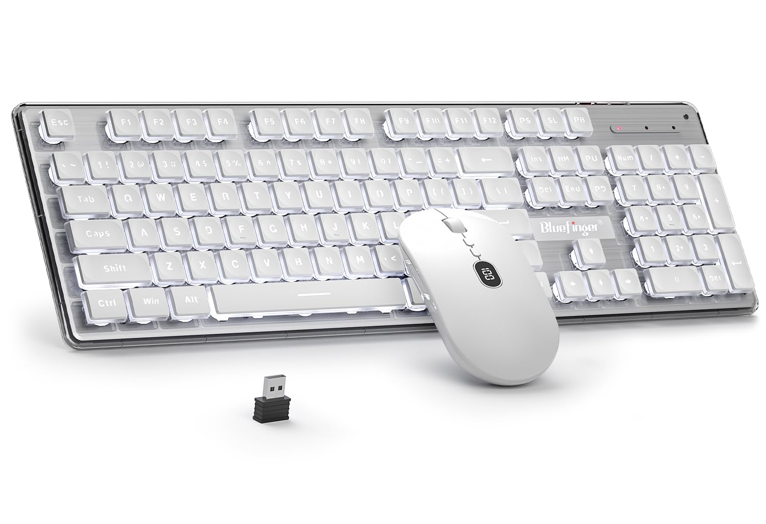Photo 1 of BlueFinger Wireless Keyboard and Mouse with Power Display, Blacklit Rechargeable Full Sized Silent Light Up Gaming Keyboard Mouse Combo for Computer, Mac, Laptop, PC (White)