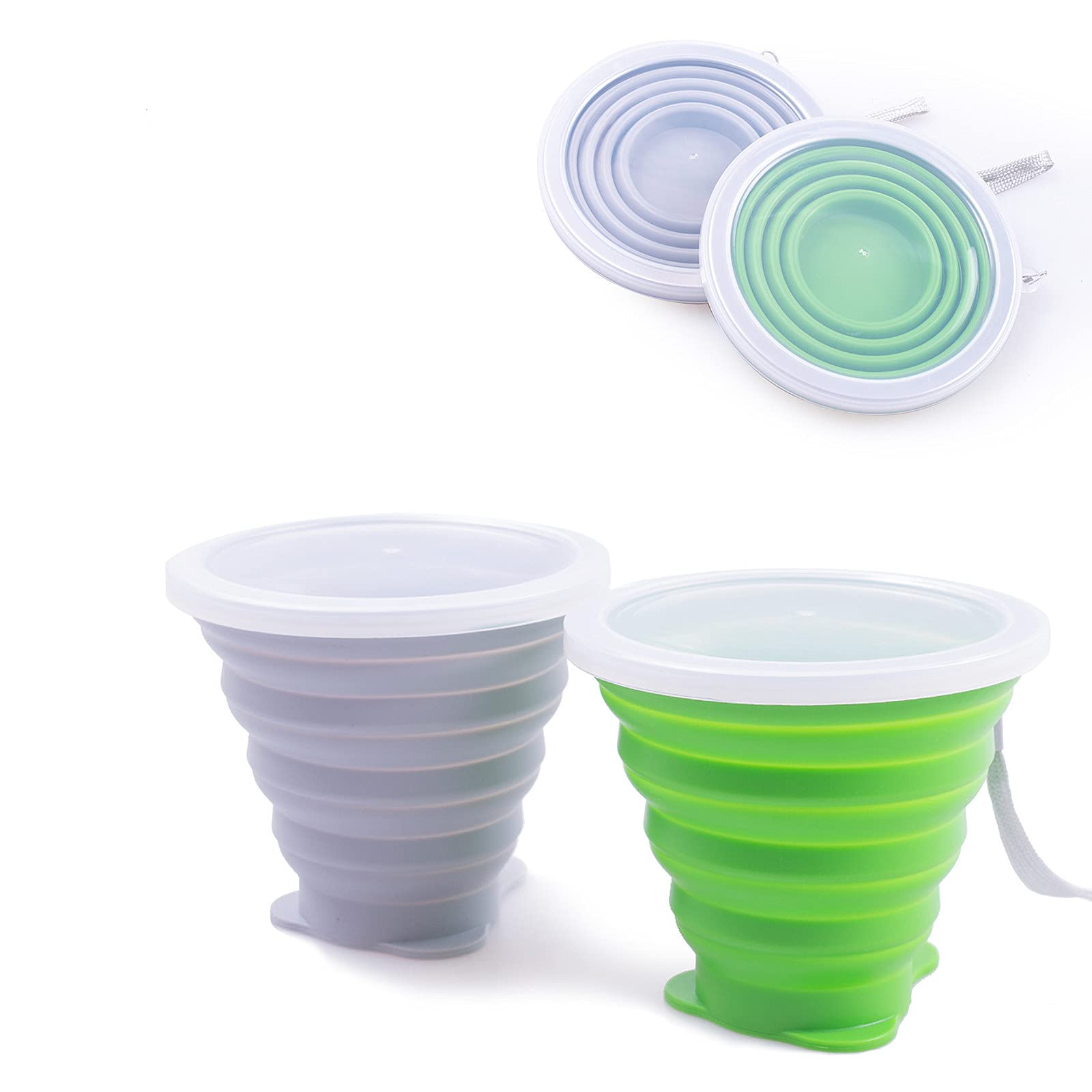 LYY Foldable Cup,Collapsible Silicone Cups with Plastic Sealing Lid Reusable Portable Cup Set for Picnic, Camping, Outdoor Hiking Travel (270ml,2Pcs)