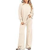 ANRABESS Womens 2 Piece Outfits Fall Lounge Set 2025 Oversized Chunky Knit Sweater Top Wide Leg Pants Loungewear Clothes