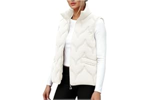 Plus Size Puffer Vest for Women Cotton Sleeveless Zip Up Stand Collar Quilted Jackets Warm Winter Fall Solid Coats