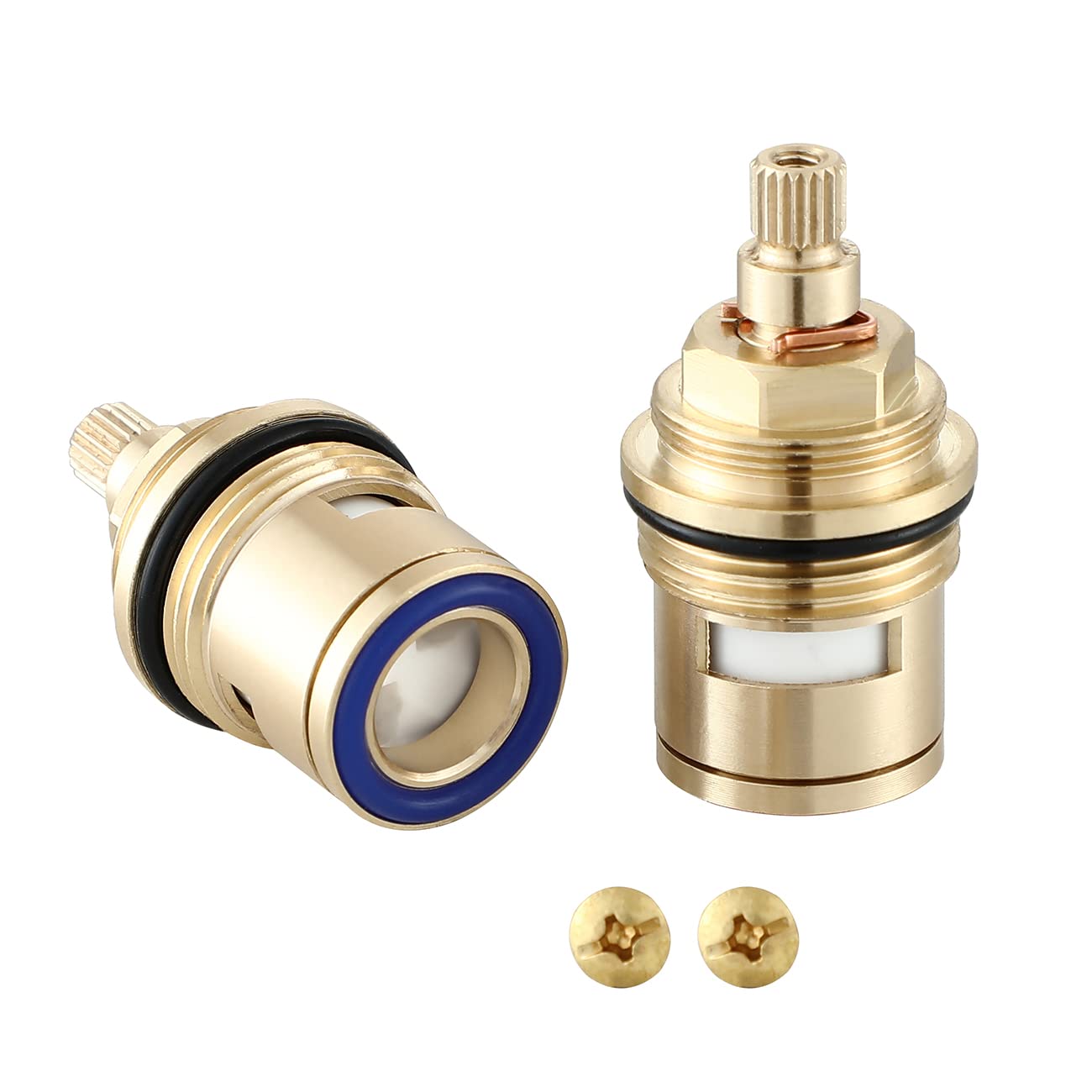 Wussh Bathroom Basin 2PCS 3/4'' Ceramic Disc Cartridge Replacement Mixer Hot and Cold Tap Inner Faucet Valve Quarter Turn 53MM 20 Teeth