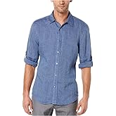 Perry Ellis Men's Roll Sleeve 100% Linen Button-Down Shirt (Size X-Small - 5X Big & Tall)