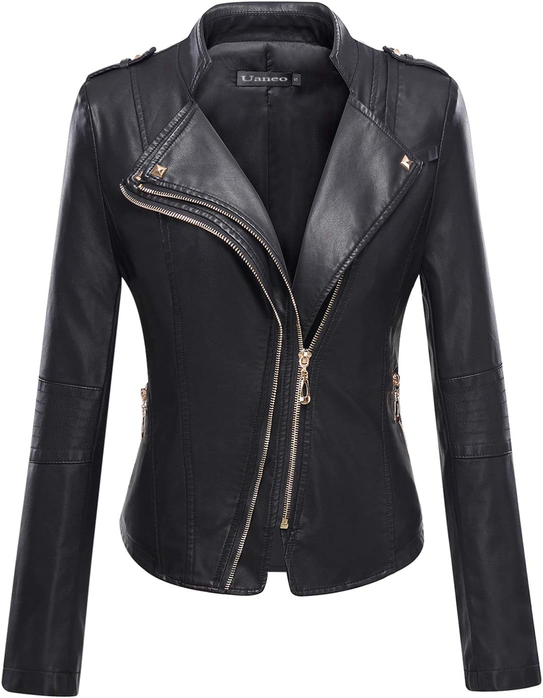 UANEOWomen's Slim Faux Leather Motorcycle Biker Jacket Outerwear