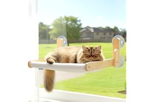 Foldable Cat Window Perch with Plush Furry Cover, Cat Hammock with Wooden Frame - Sturdy Suction Cups, No Drilling Required, 