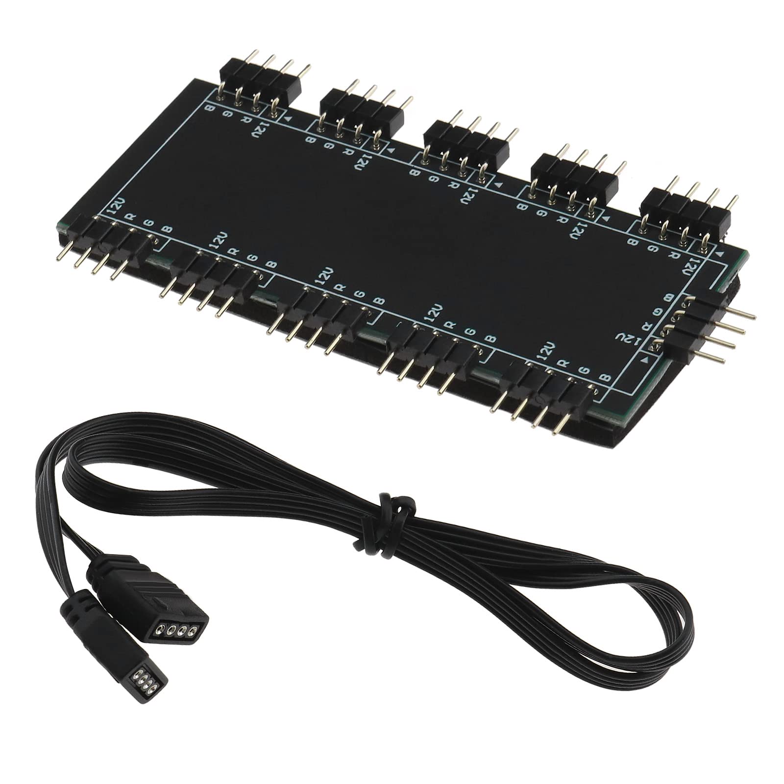 OTOTEC 10-Channel RGB Hub for PC Chassis Fan and CPU Cooling - 10 Port Motherboard Extension Cable With LED Splitter for Desktop Computer 12V 4-Pin