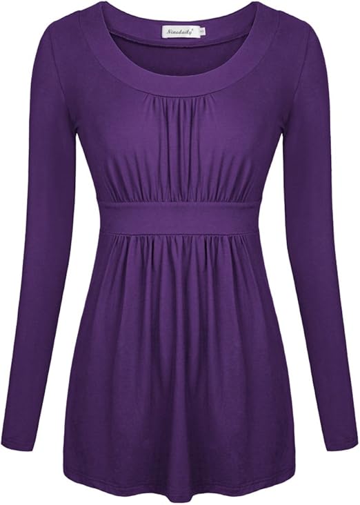 Ninedaily Women Blouses Long Sleeve Draped Scoop Neck Flattering Tunic Tops Purple at Amazon 