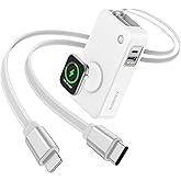 RORRY Portable Charger, 10,000mAh 30W Fast Charging Power Bank with Built-in Retractable Cables, Travel Battery Pack for iPhone 17/16/15/14/13/12, Apple Watch, iPad and More, White