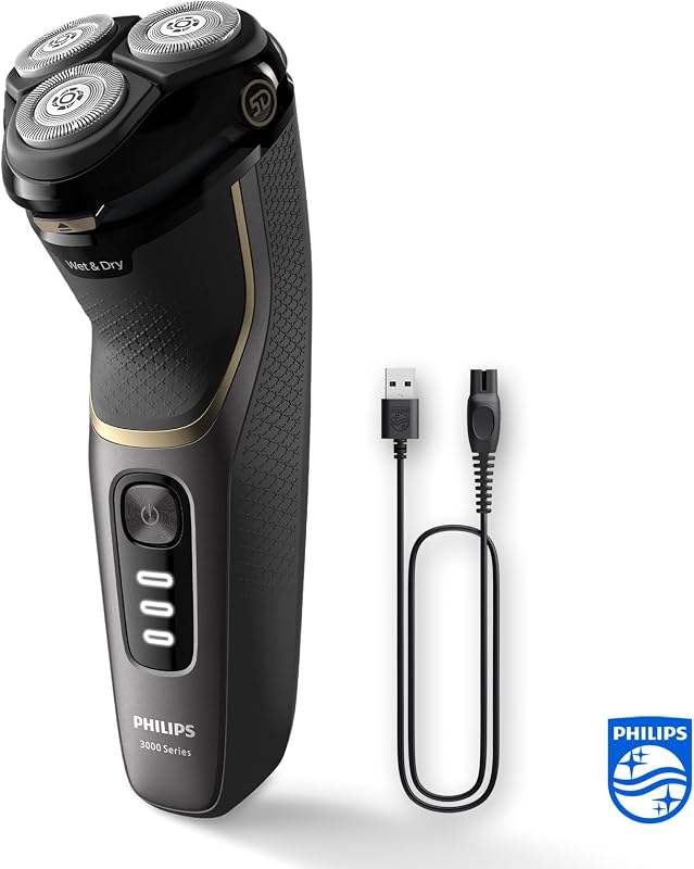 Shaver Series 3000 – Elektrischer Rasierer für Herren, Nass- und Trockenrasur, Schwarz, mit SkinProtect-Technologie, ausklappbarem Bartschneider, Ladestation und Reisetasche (Modell S3342/13)