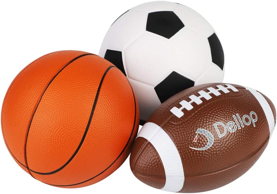 Dellop Soft Sport Ball Set For Beginners And Kids 3 Packs Rugby Basketball Football