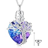 TOUPOP Heart Tree of Life Urn Necklace for Ashes 925 Sterling Silver Cremation Jewelry Crystal with Funnel Filler Memorial Mothers Day Gifts for Women Mom Sister Friend