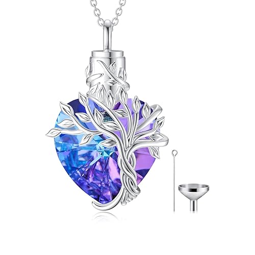 TOUPOP Purple Tree of Life Urn Necklace for Ashes 925 Sterling