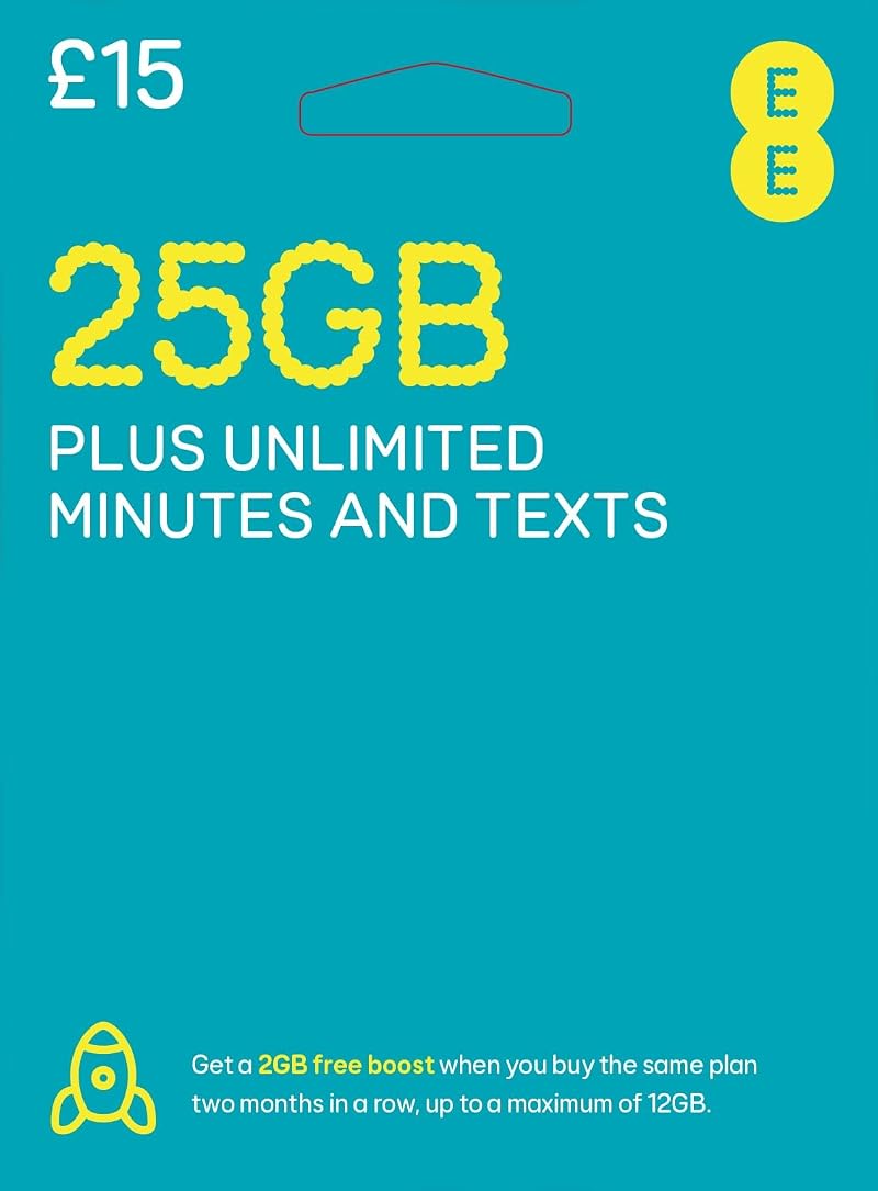 EE 25GB Pay As You Go SIM Card Nano Micro Standard 4G Data