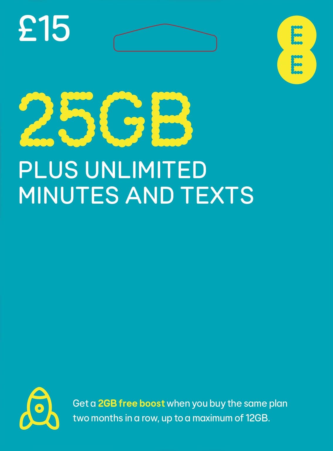 EE 25GB Data Sim includes £15 pre-paid credit, 25GB Data, Unlimited Minutes & Unlimited Texts
