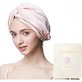 SereLune 100% Mulberry Silk Bonnet Sleep Cap, Double Layer Silk Turban/Bonnet, Shower Cap, Adjustable Fit for Night Hair Care, 9 Colors (Light Pink)