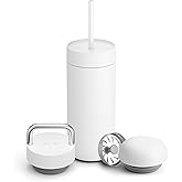 Fellow 16 oz Carter Bundle (3 in 1) Travel Mug with Carry Handle, Move & Cold Lids with Straw - To-Go Coffee Tumbler, Ceramic Interior & Vacuum-Insulated Stainless Steel - Coffee Cups-Matte White