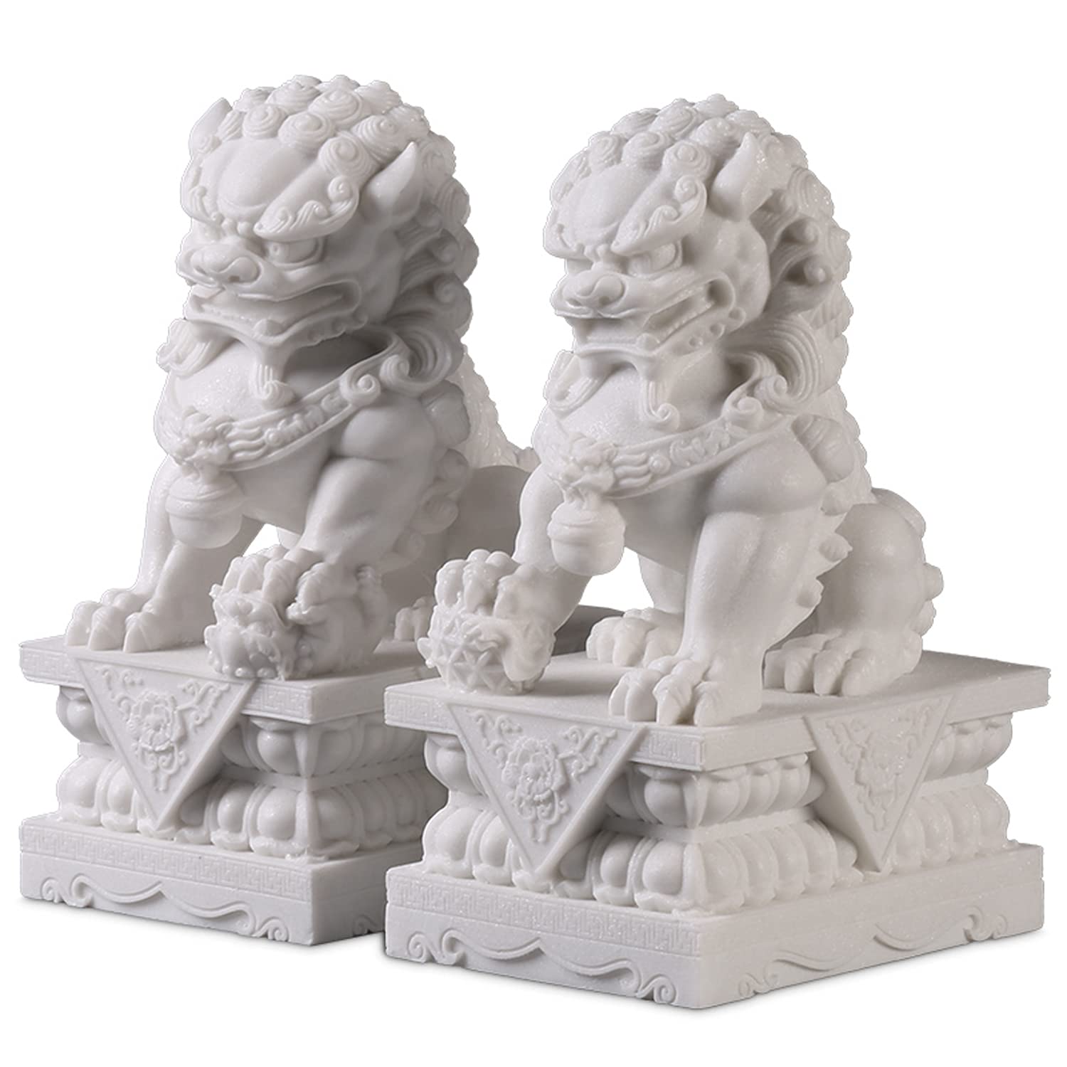 Photo 1 of Siunwdiy Small Size Foo Dogs Statues Pair Marble Feng Shui Guardian Lion Statues Home Outdoor Asian Decor for Entrance,Best Housewarming Congratulatory Decor to Ward Off Evil Energy,White,10CM/3.9IN