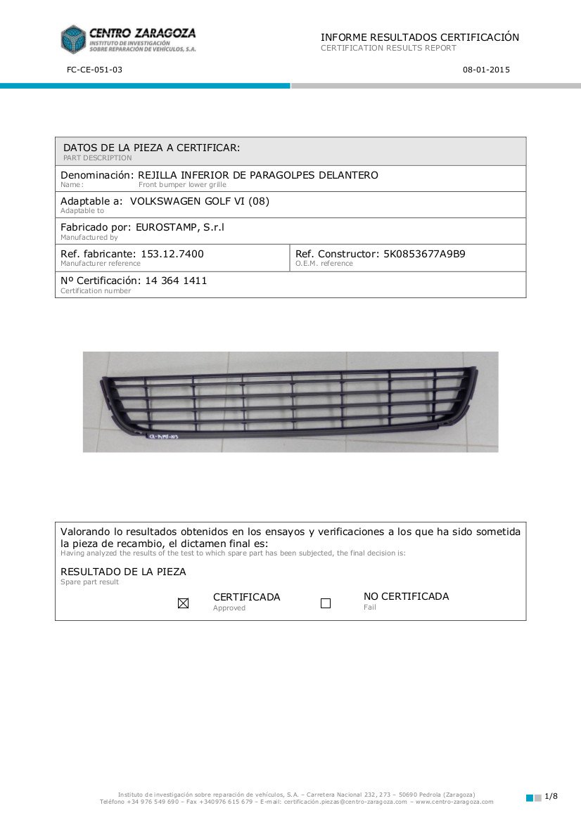 Euro Stamp 153.12.7400 Rejilla Para Parachoques Delantero: Amazon.es: Coche y moto