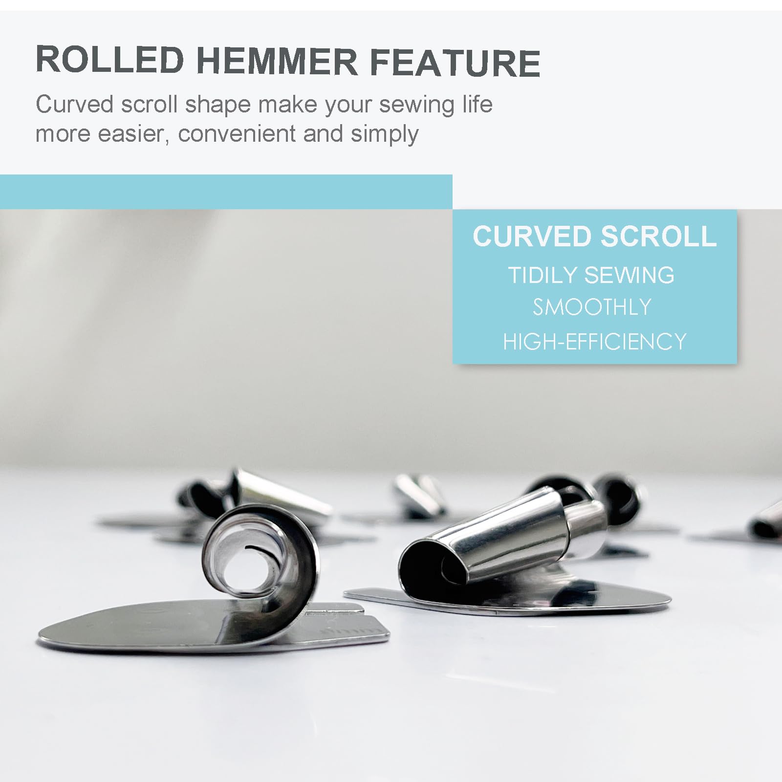 8Pcs Sewing Rolled Hemmer Foot, 3-10mm Rolled Hem Presser Foot Set for Sewing Machine Accessories, Curved Scroll Hemmer Upgrade Presser Feet Sewing Supplies for Home Industrial