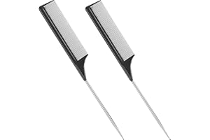 2 Pack Tail Comb, Carbon Fiber Stainless Steel Pintail and Heat Resistant Rat Teasing Comb for Daughter Women, Black