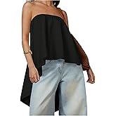 SweatyRocks Women's Asymmetrical High Low Tube Tops Open Back Strapless Flowy Bandeau Blouses