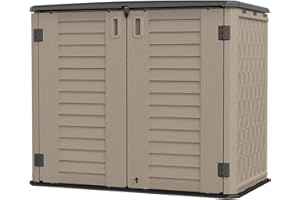 KINYING Outdoor Storage Shed - Horizontal Storage Cabinet Waterproof for Garden, Patio, Backyard, Storage Box for Easy Storage of Garbage Cans, Tools, Lawn Mower, 35 Cubic Feet,Dark Brown