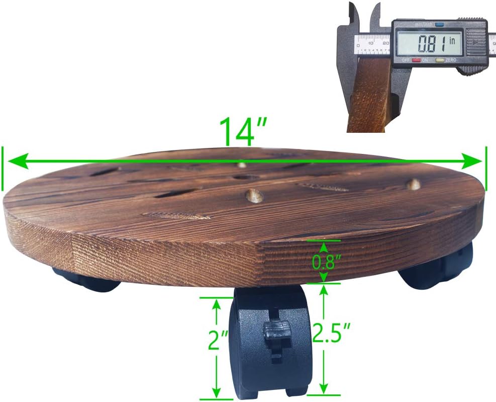 14 Inch Wooden Plant Caddy 2Packs Rolling Plant Dolly