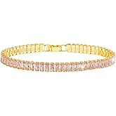 ORICHORE 18K Gold Plated 5.0mm Pink Cubic Zirconia Tennis Bracelet|5.9-7.5in Multi-Size Classic Women's Tennis Bracelet