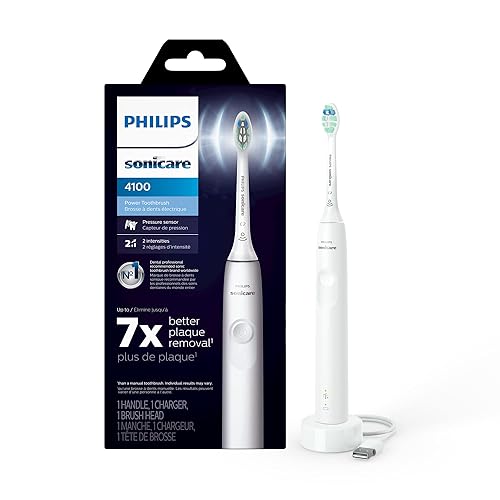 Philips Sonicare 4100 Series Electric Toothbrush - Sonic Toothbrush with Advanced Sonic Technology, Pressure Sensor, Two Intensity Settings, Smartimer & Quadpacer, White, Model HX3681/23
