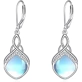 SHEAISRS Celtic Knot Earrings 925 Sterling Silver Long Celtic Teardrop Moonstone Leverback Dangles Drop Earrings Irish Jewelry Gifts for Women