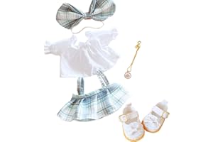CALEMBOU Plush Doll Clothes Set, Cute JK Uniform Set, Doll Dress Shirt Bow Necklace Shoes 5Pcs Outfits for 20cm/8 inch Soft Dolls Stuffed Animals (Blue Clothes set-20cm/8)