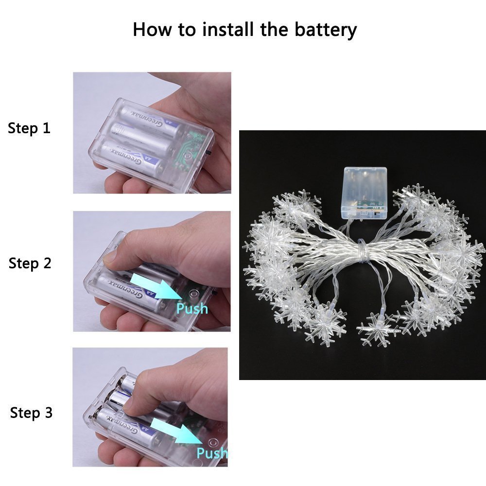 Snowflake String Lights CFTech 6.5 ft 20 LED Fairy Lights Battery Operated Waterproof for Garden Patio Bedroom Party Decor Indoor Outdoor Celebration Lighting, Warm White (2M 20 Lights)