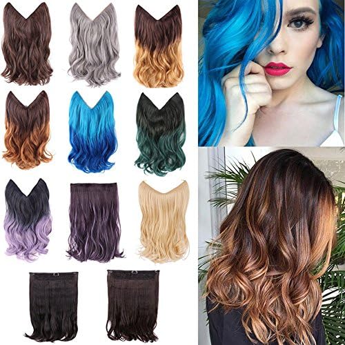 KlemmerLover New Secret Miracle Heat Resistance Hair Extension 20" Curly Wavy Ombre Color Hidden Wire Hairpieces No Clip Hair Extensions for Women (ombre purple)