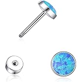 limerencia 20G Titanium Flatback Earrings for Sensitive Ears, G23 Hypoallergenic Titanium Simulated Opal Post Screw Back on Earrings for Cartilage Helix Tragus